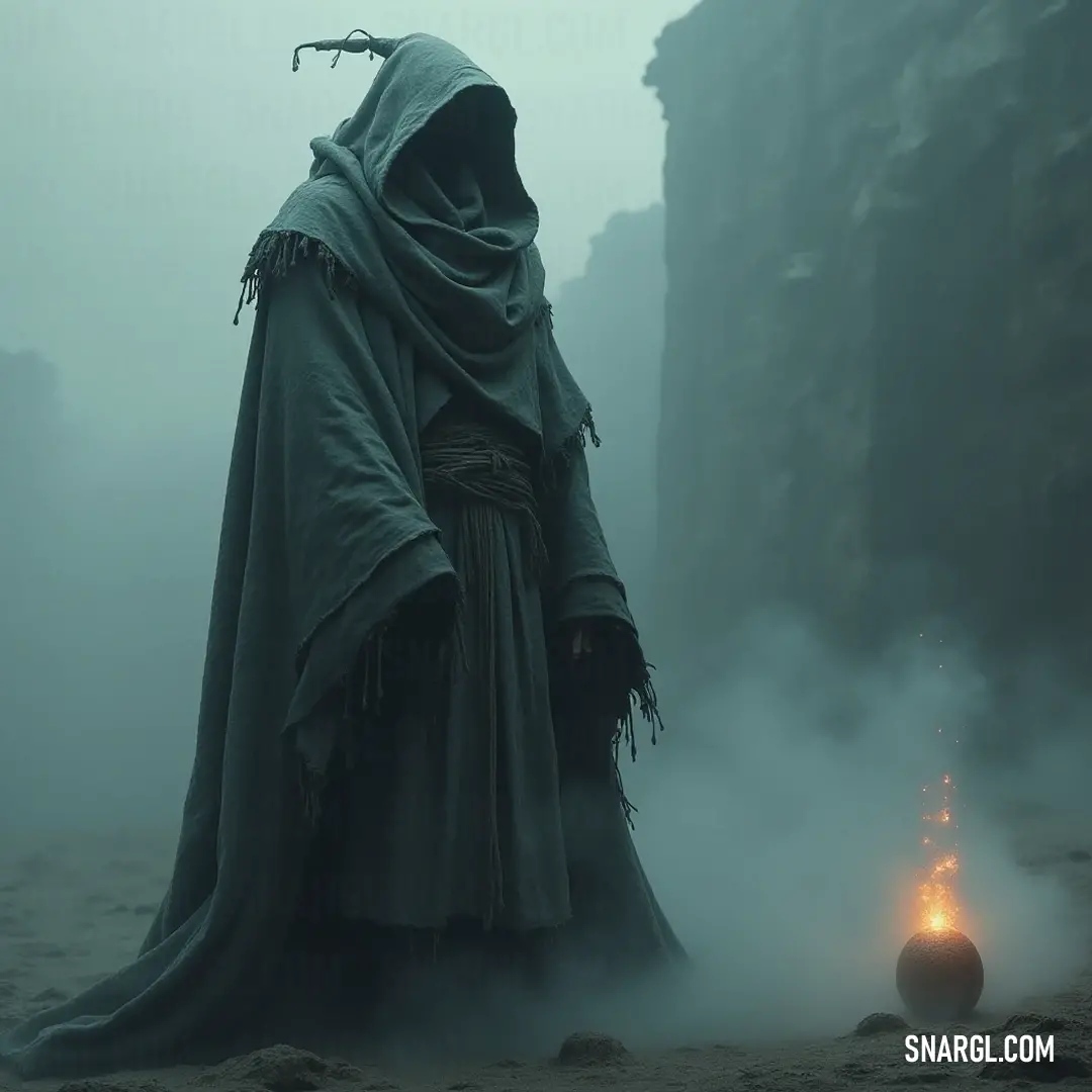 Shrouded in a mysterious hooded cloak, this enigmatic wanderer stands in a fog-laden landscape. A candle flickers in his hand, casting a warm glow that pierces the hazy surroundings, inviting wanderers to seek their path.