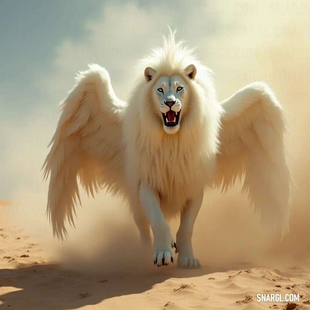 The majestic White Simurgh spreads its magnificent wings across the sunlit sand dunes, a breathtaking symbol of freedom and the boundless spirit of adventure in the desert expanse beneath a brilliant sky. A striking scene unfolds as the White Simurgh extends its glorious wings wide against the backdrop of desert sand dunes under a bright blue sky, embodying freedom and the spirit of adventure in an expansive landscape.