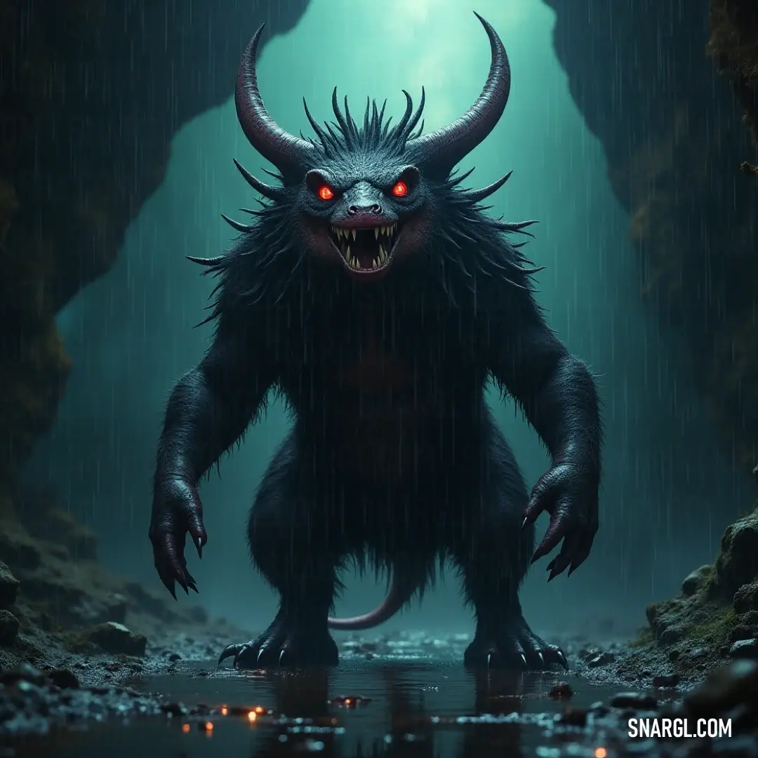 A formidable Thirstclaw, characterized by its striking red eyes and elongated horned body, stands defiantly within a cave, with a majestic waterfall in the backdrop amplifying the mystery of its existence. An ominous Thirstclaw with piercing red eyes and a long, horned form stands poised in a shadowy cave, the distant roar of a waterfall echoing, enhancing the eerie atmosphere of the scene with its dramatic display of light and dark.