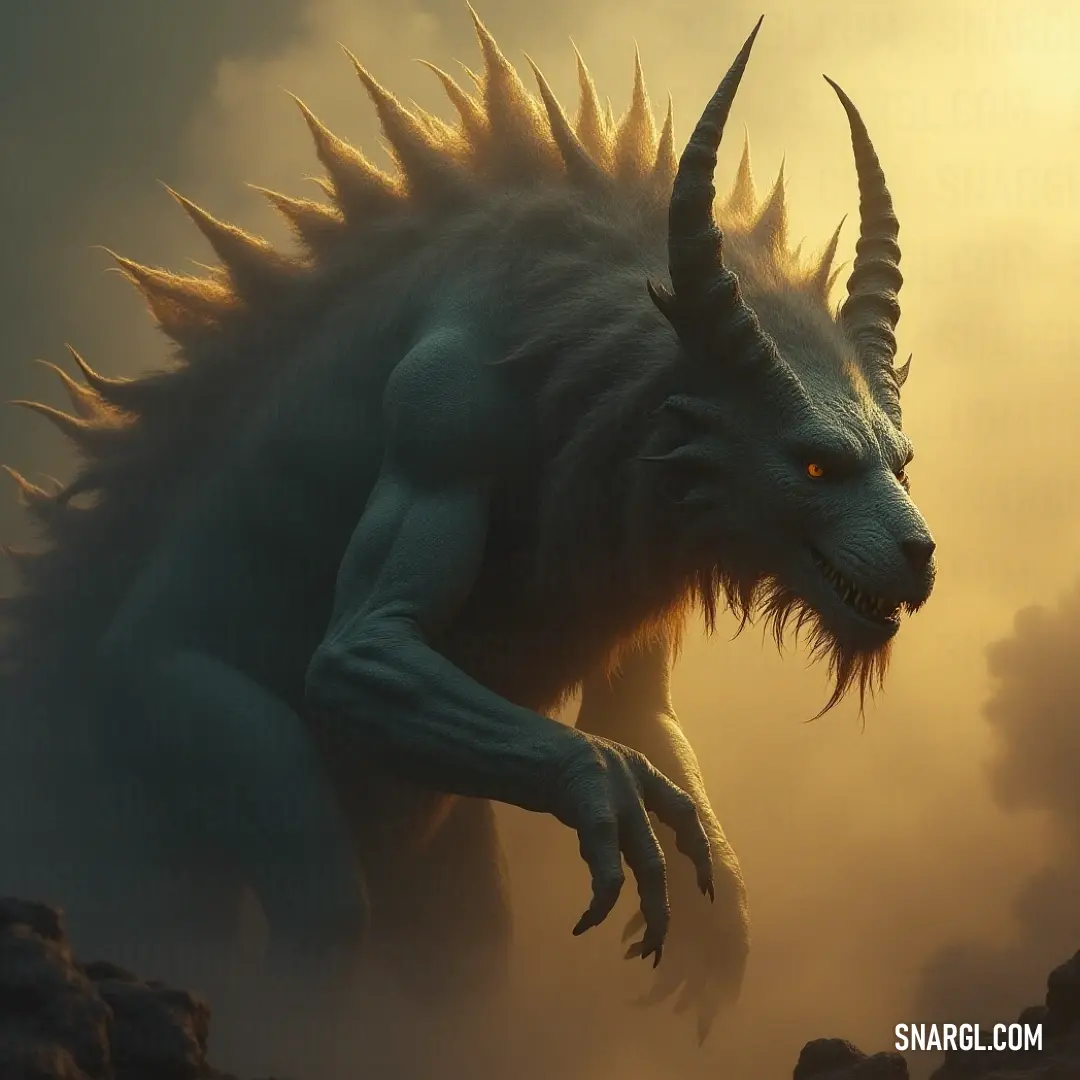 Stunning White Thirstfang stands elegantly on a rocky cliff with fog-shrouded backdrop. A pristine White Thirstfang stands majestically atop a rocky cliff, illuminated by sunlight, with a foggy sky creating a surreal backdrop, embodying grace and ferocity in perfect harmony.