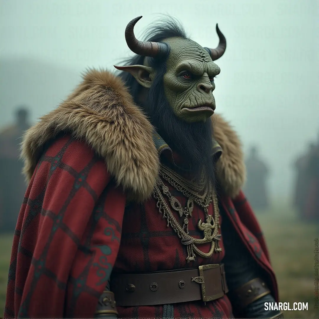 Thok, in an intriguing costume with a goat's head and flowing red cape, emanates charisma and mystery. Thok, clad in a unique costume crowned by a goat's head, radiates an aura of enigma and charisma, his vibrant red cape billowing, hinting at adventures that transcend the ordinary.