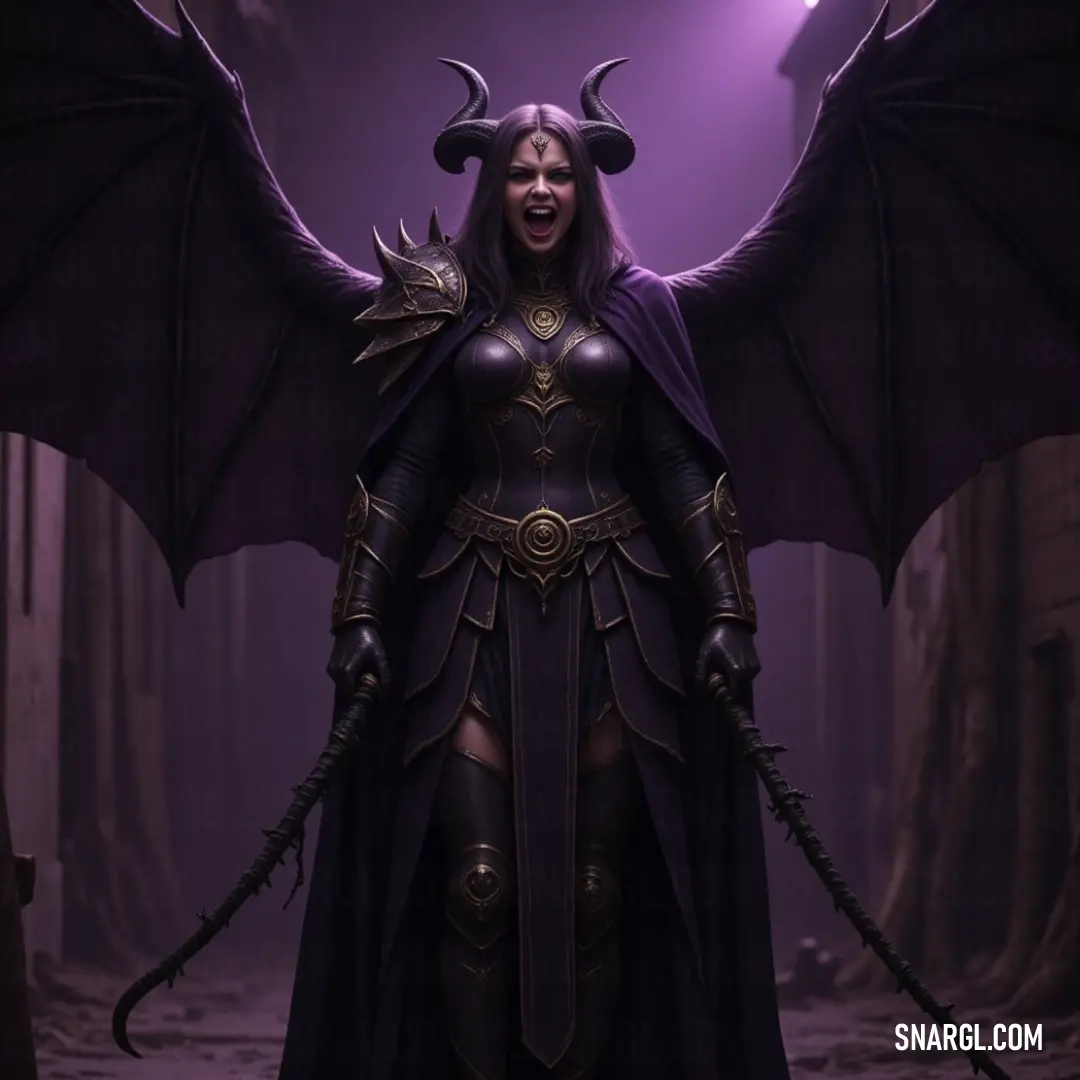 A mysterious figure draped in dragon-inspired attire and demonic accessories, exudes an aura of strength and enigma, set against a dark alley that tells a tale of adventure and allure. A striking figure dressed in an elaborate costume featuring dragon-like wings and a fearsome demon headpiece, stands defiantly in a shadowy alley, merging elements of fantasy and darkness in a compelling narrative.