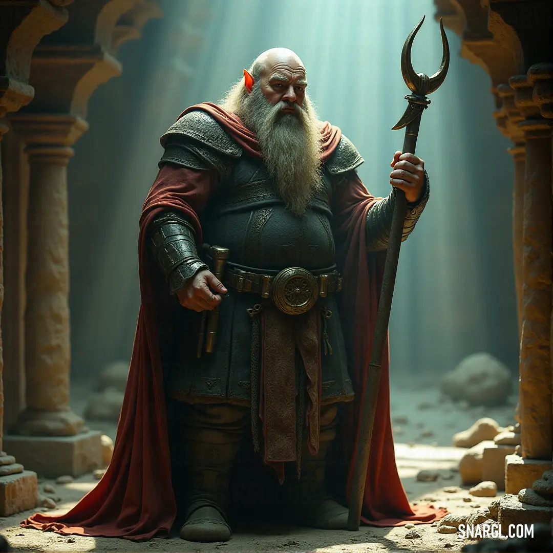 Thrandin Stonehelm, donned in a horned helmet and adorned with a flowing beard, holds a massive hammer with both hands. His warrior stance signals his readiness for any challenge ahead in the unforgiving wilderness. Thrandin Stonehelm, a towering figure with a horned helmet and a long beard, grips a mighty hammer. His imposing figure stands amidst a rugged landscape, his focus unwavering as he prepares for battle, ready to defend with strength and skill.