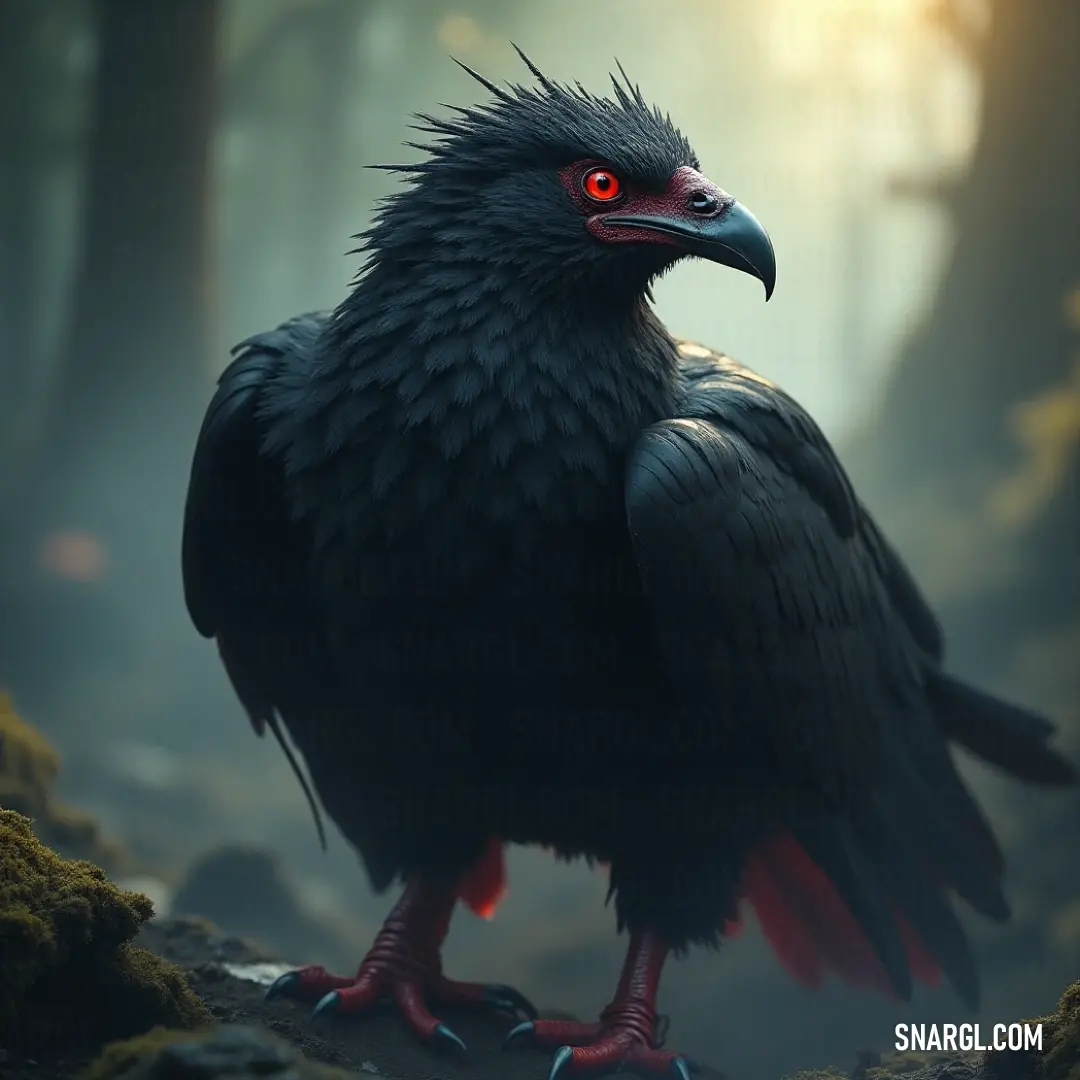 A black Thunderbolt with red eyes stands tall on a mossy rock in a serene forest, surrounded by towering trees and nature’s beauty. A black Thunderbolt with glowing red eyes stands on a moss-covered rock in a tranquil forest. Tall trees surround the creature, and the soft, damp ground beneath its feet contrasts with the creature’s powerful presence.