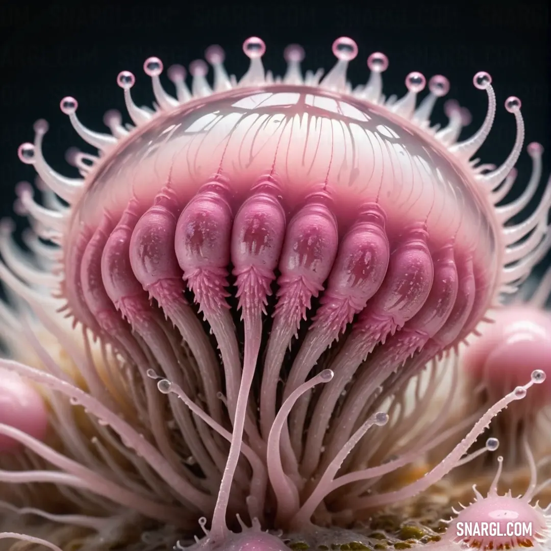 Tickle Me Pink color. Close up of a pink and white sea anemone with pink tentacles