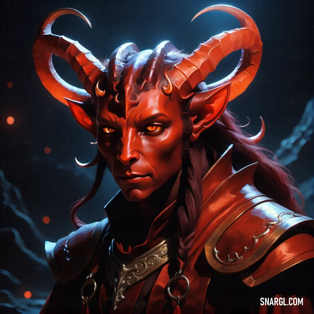 Red Tiefling with horns and horns on his head and a red dress with horns on his head and a red dress with horns on his head