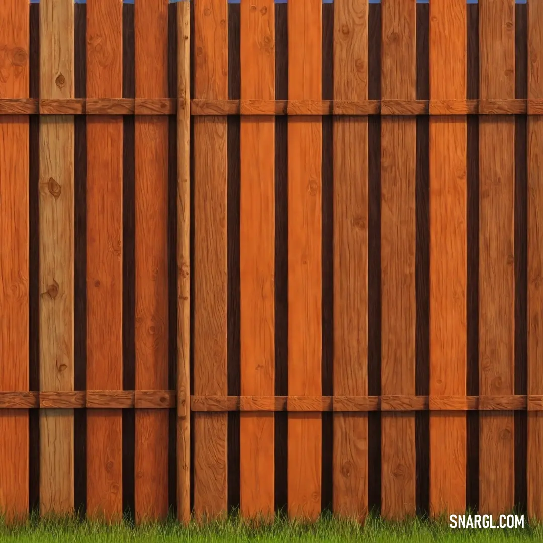Wooden fence with grass in front of it. Example of Titian color.