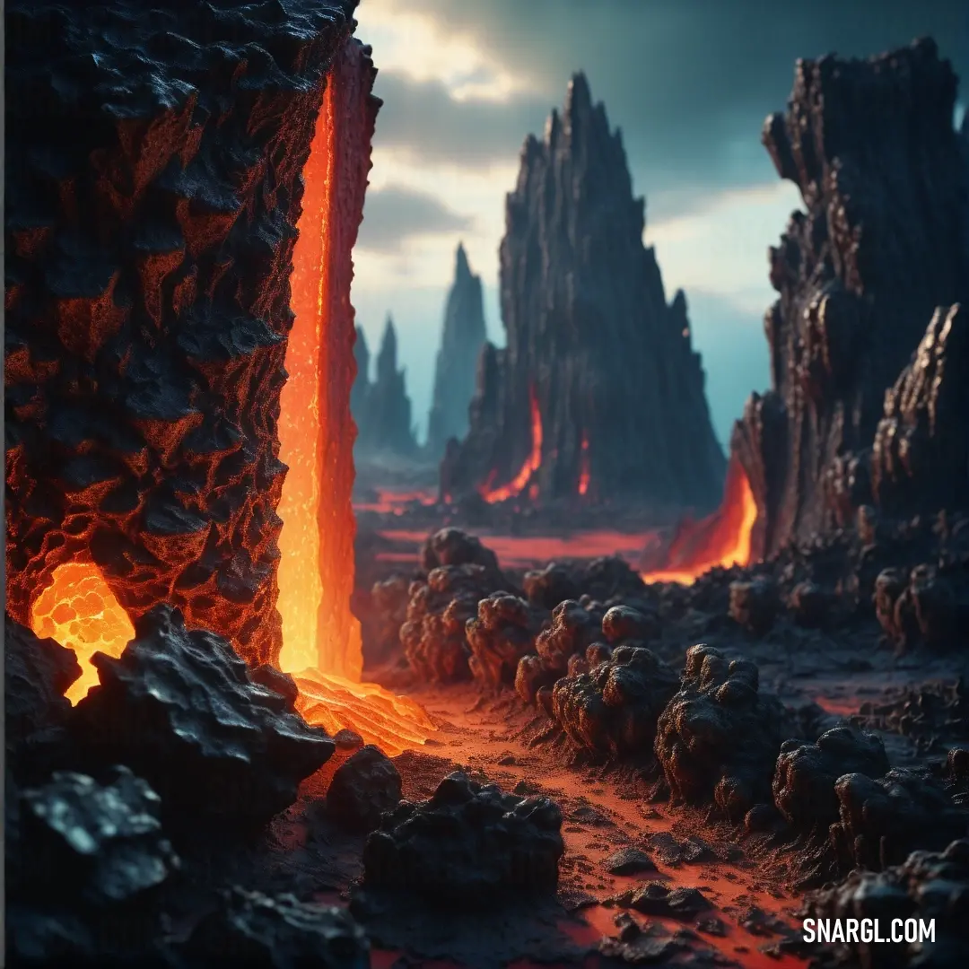 Lava lava with lava and lava rocks in the background. Color #FF6347.