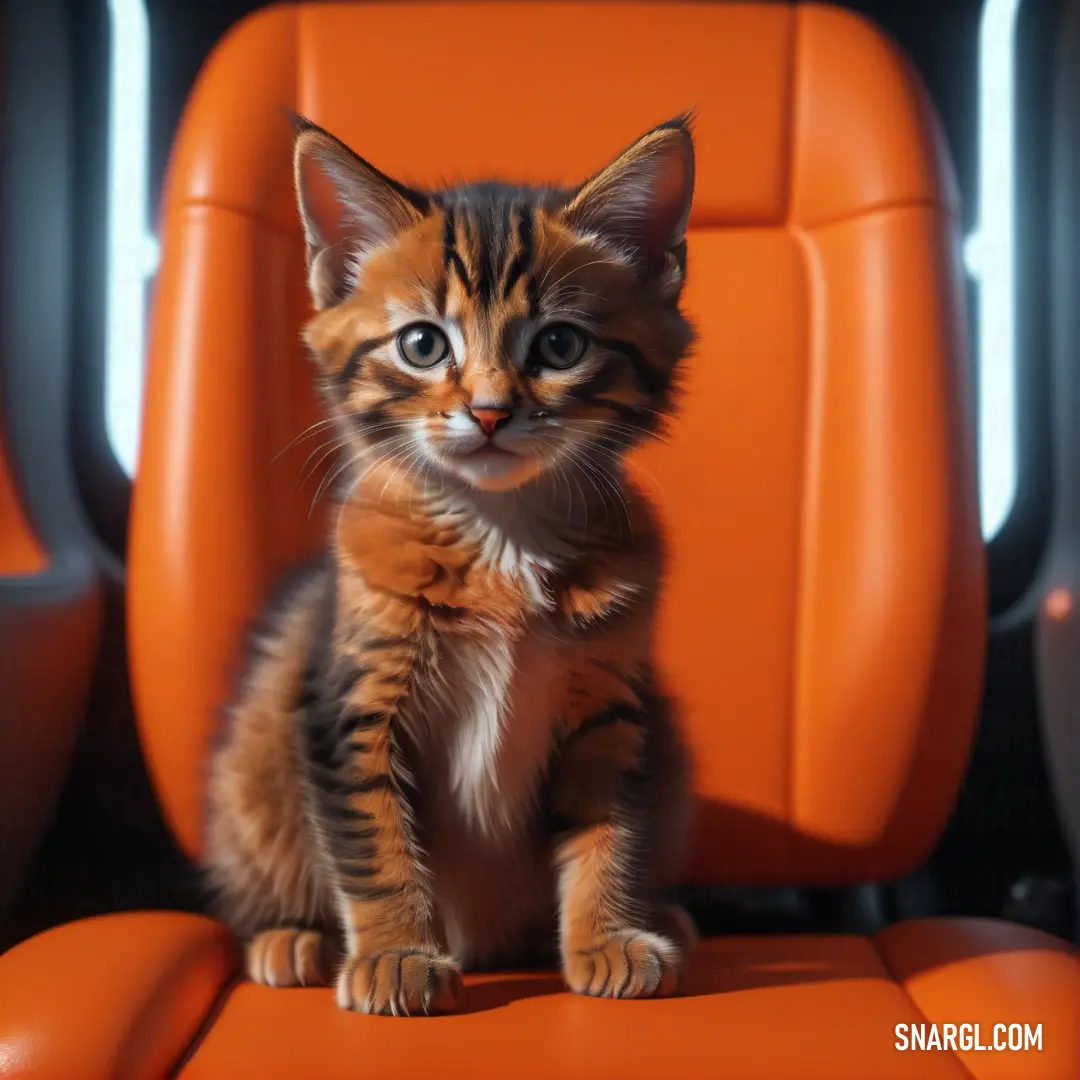 Small kitten on a seat of an airplane or plane looking at the camera