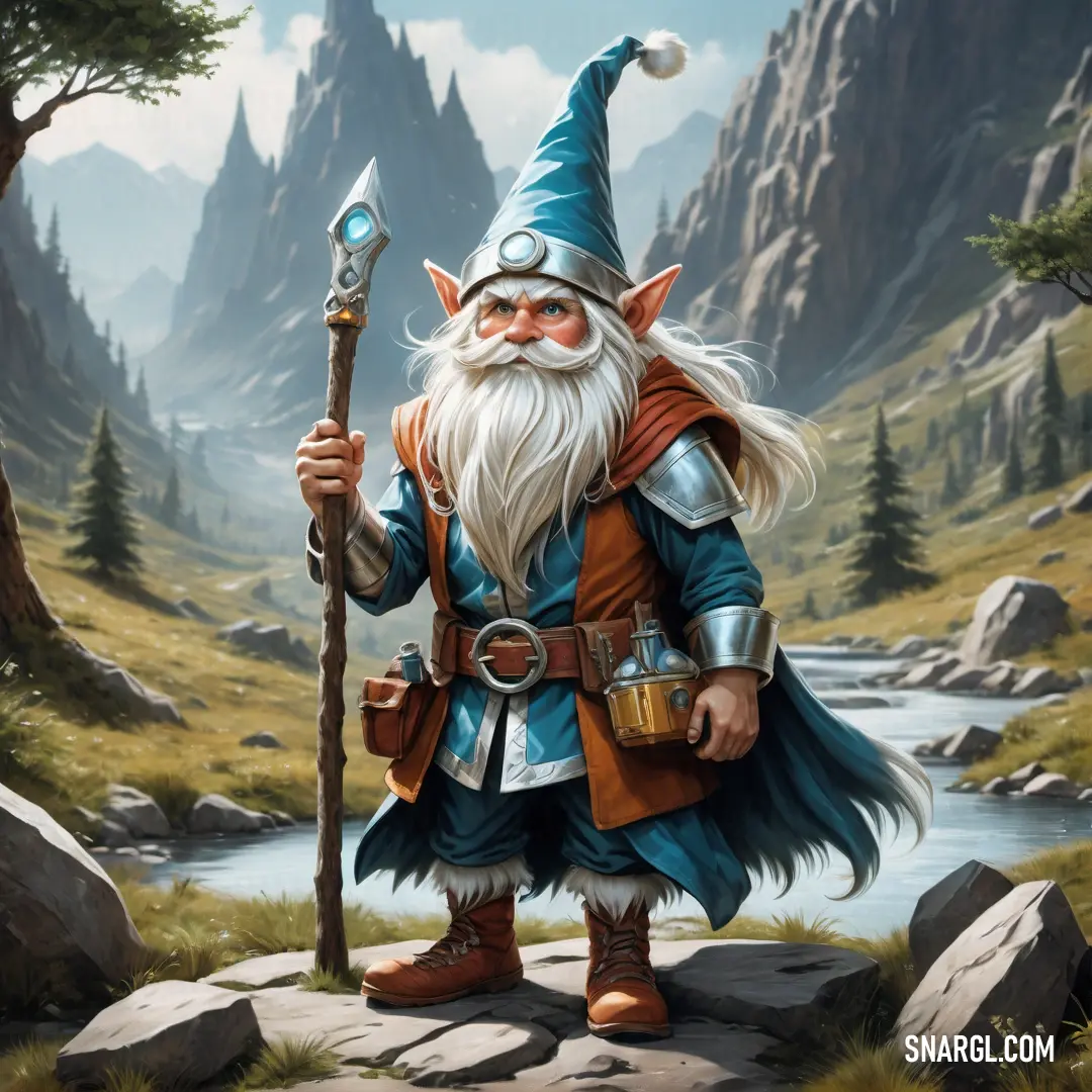 Painting of a gnome holding a staff