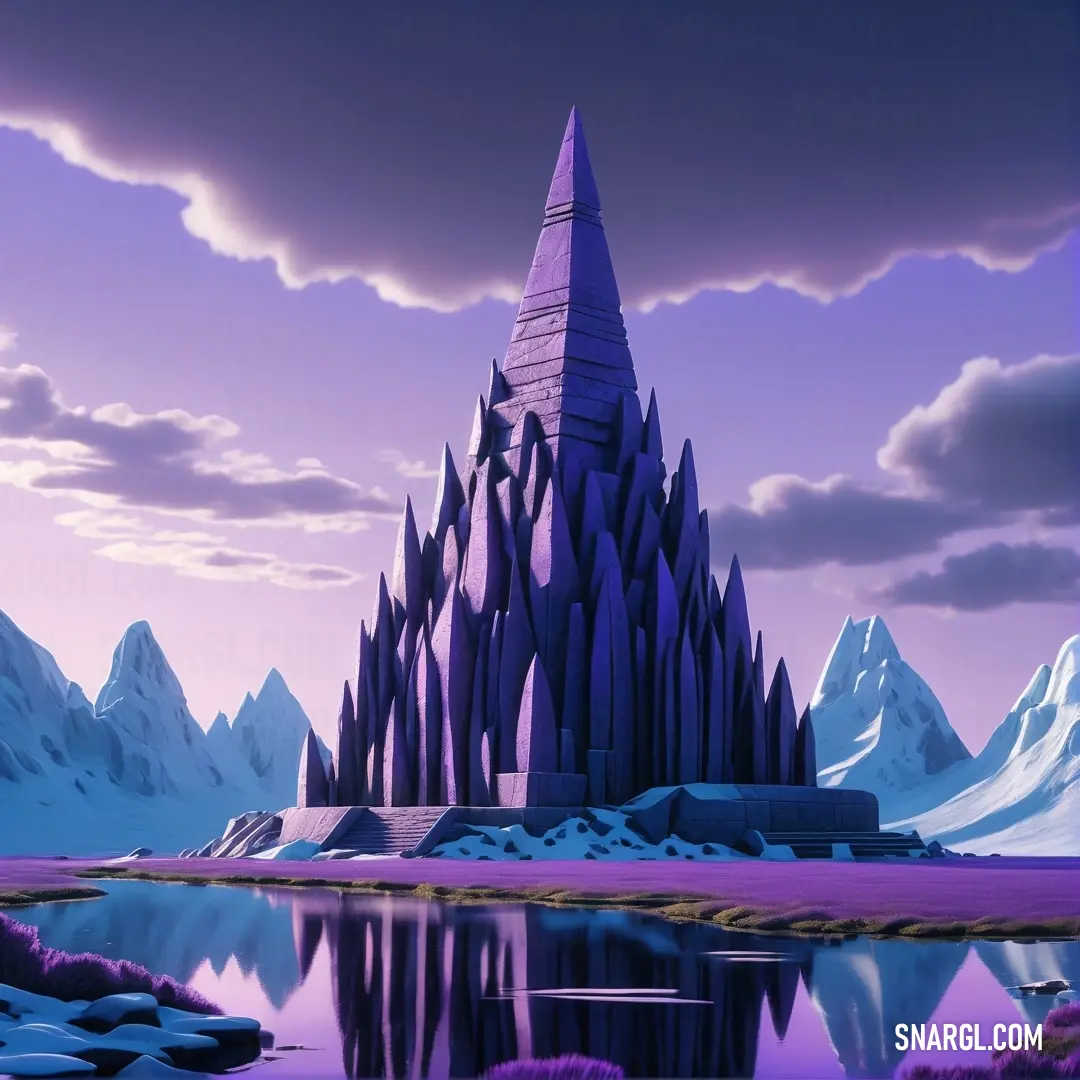 Purple castle with a lake in front of it. Color Toolbox.