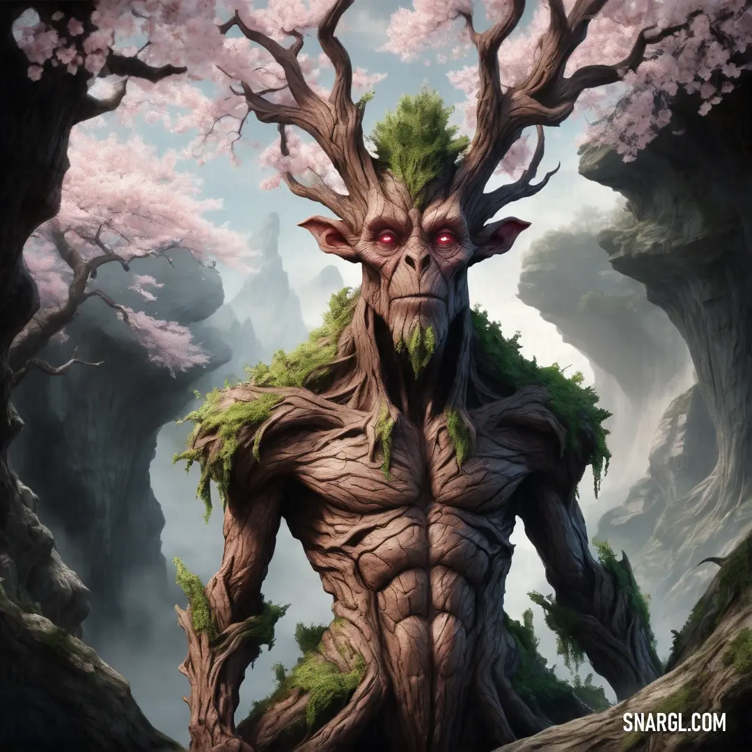Painting of a Treant with a tree on its back and a forest in the background