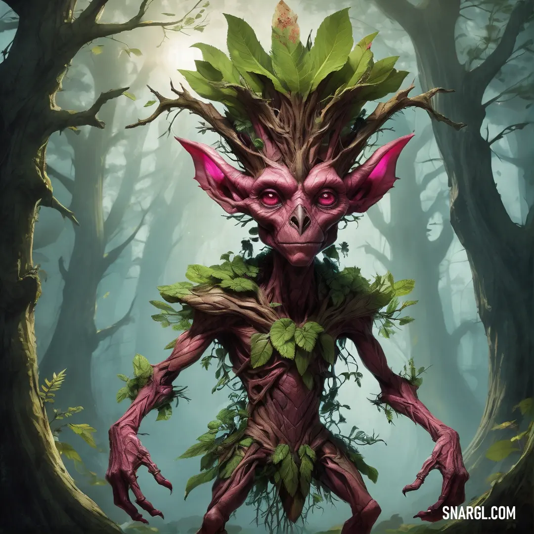 Painting of a Treant with green leaves on its body