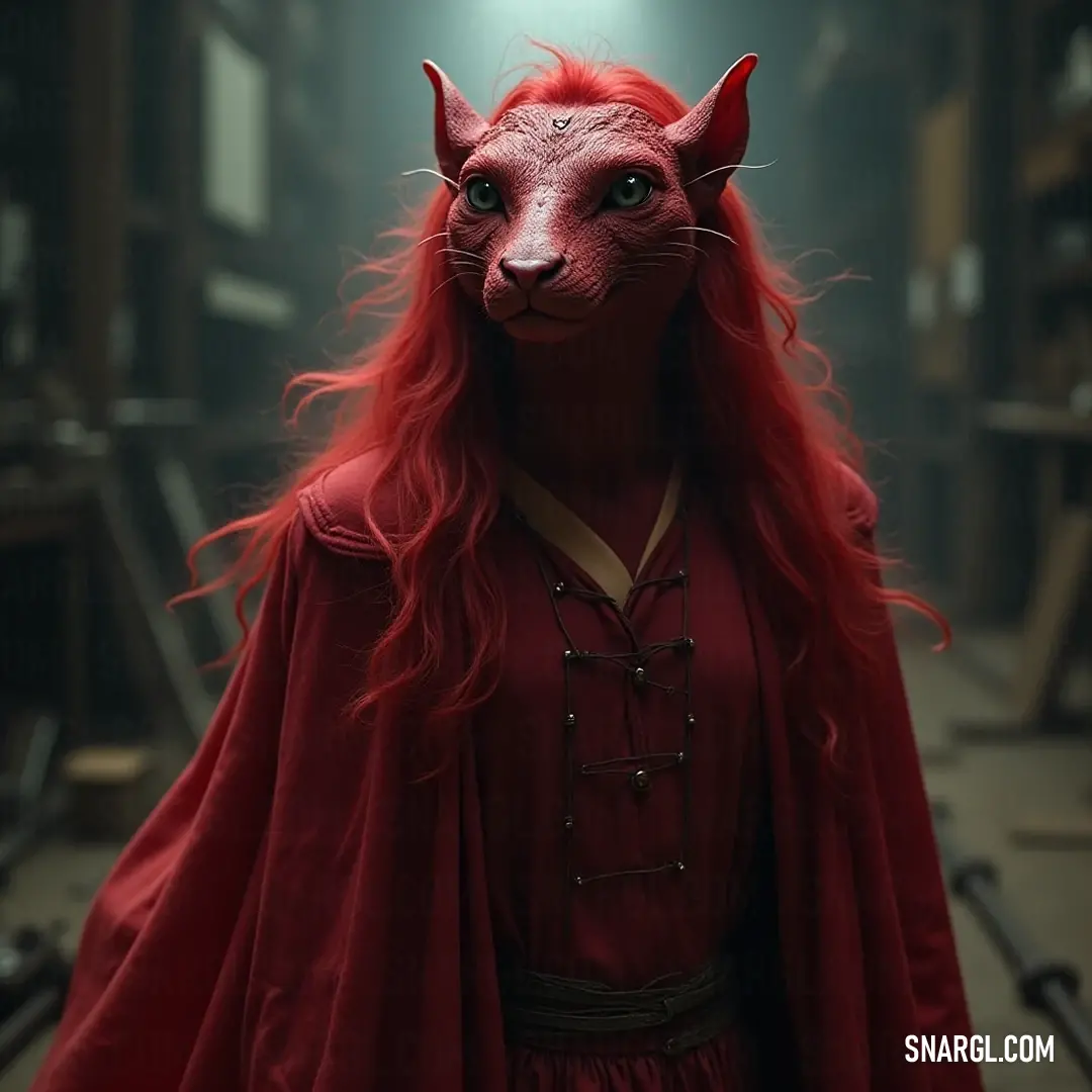 Red Trelawney stands against a captivating dark background, draped in a flowing cape, exuding mystery and charm. Red Trelawney, cloaked in an elegant cape and featuring long flowing hair, stands reminiscently against a mysterious dark background that amplifies the allure and charisma of this enigmatic figure.