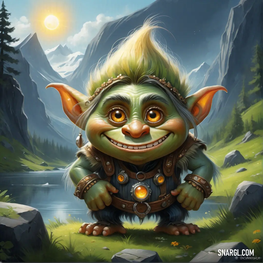 Troll with a green outfit and a yellow light in his eyes