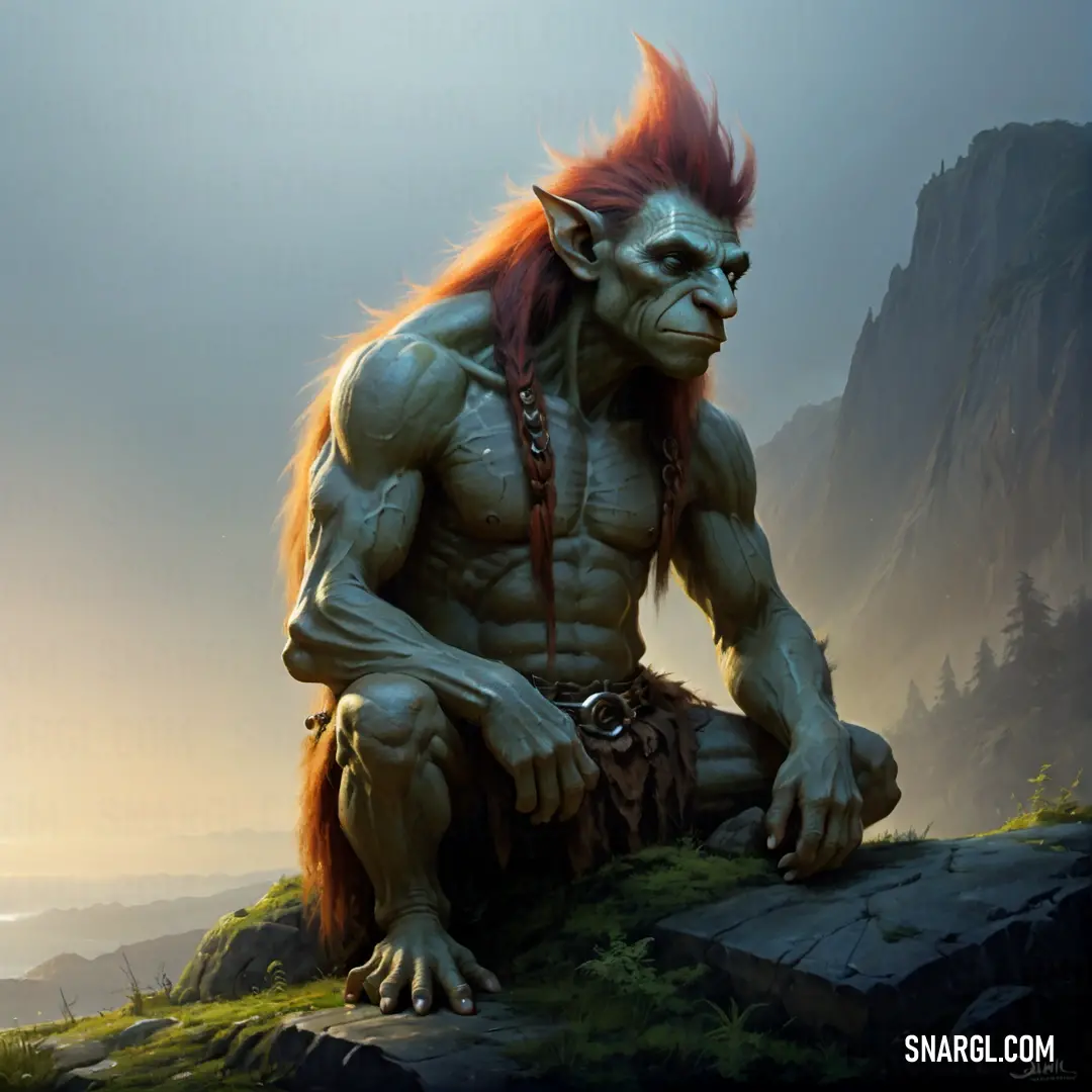 Troll on a rock with a mountain in the background