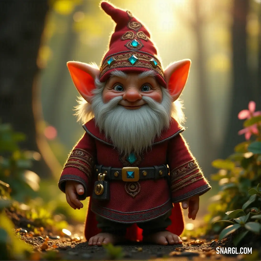 Trudi, the spirited little figure, dressed in a red jacket, hat, and green belt, exudes an adorable, mischievous energy. A small, cheerful red Trudi, with a long white beard and wearing a matching red hat, jacket, and a green belt, stands with a whimsical charm.