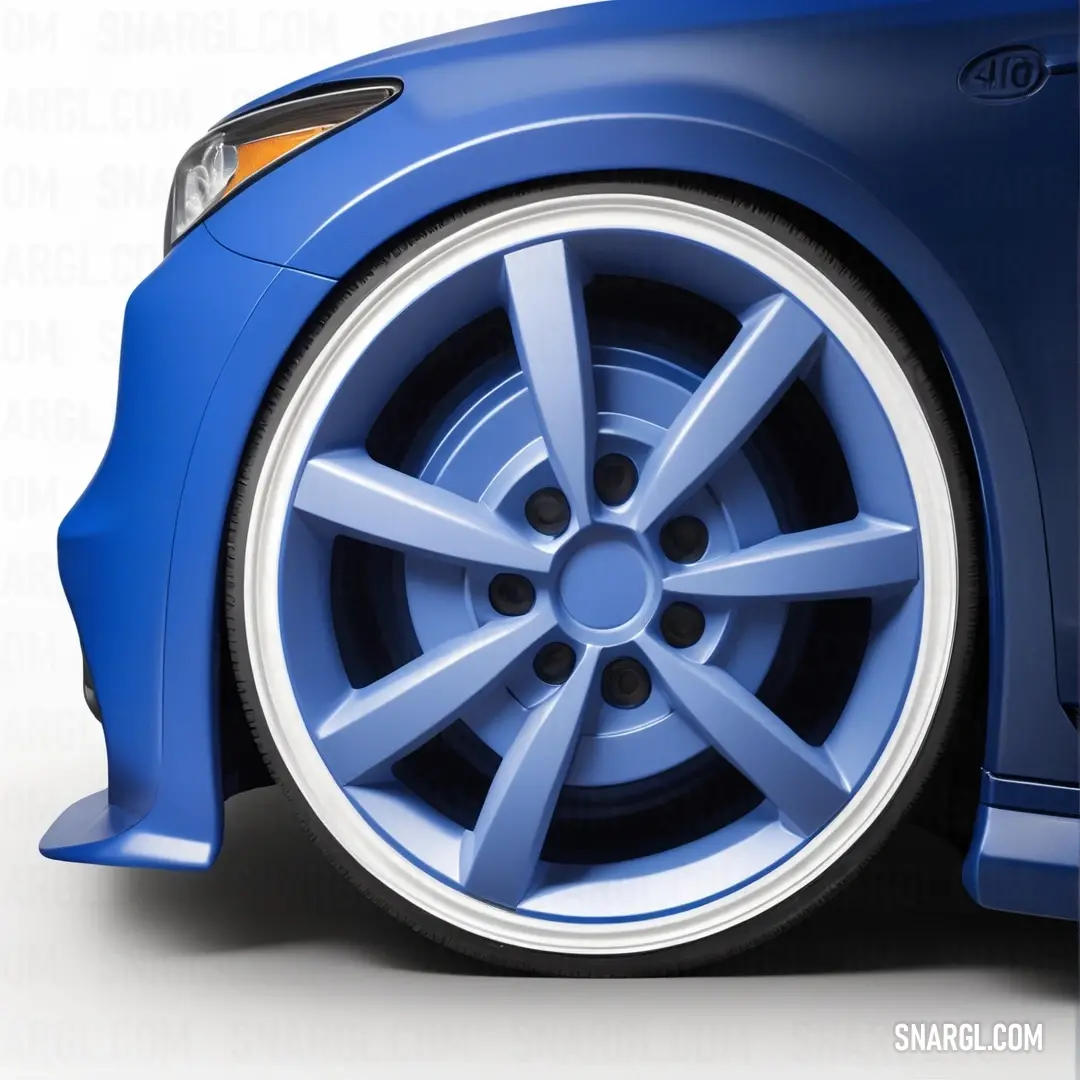 Blue car with a white rim and a blue tire cover on it's side view,. Example of #417DC1 color.