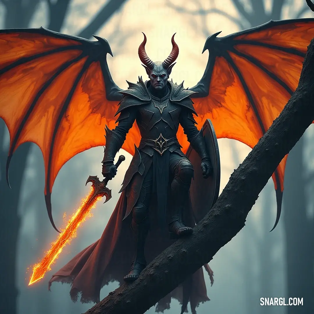 A formidable defender stands with a sword, an ominous head on a branch adding an unsettling layer to the fog-draped forest around him, rich with tension and suspense. A horned warrior poses dramatically with his sword, a second horned head hanging eerily from a branch above, set against a backdrop of fog-laden trees that shroud the forest in mystery.