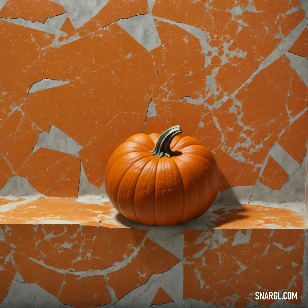 Pumpkin on a ledge in front of a cracked wall. Example of #E95420 color.