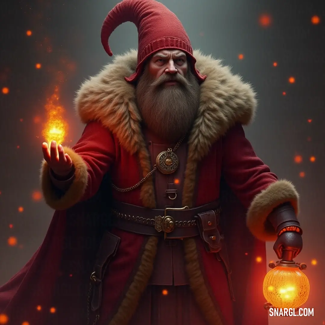 Ulf, radiant in his red coat and hat, holds a lantern aloft, illuminating the mystical forest around him as twilight sets, creating an atmosphere filled with wonder. In a magical scene, Ulf stands proudly with a lantern in hand, his striking red coat and hat contrasting beautifully with the twilight forest, casting a warm glow around him.