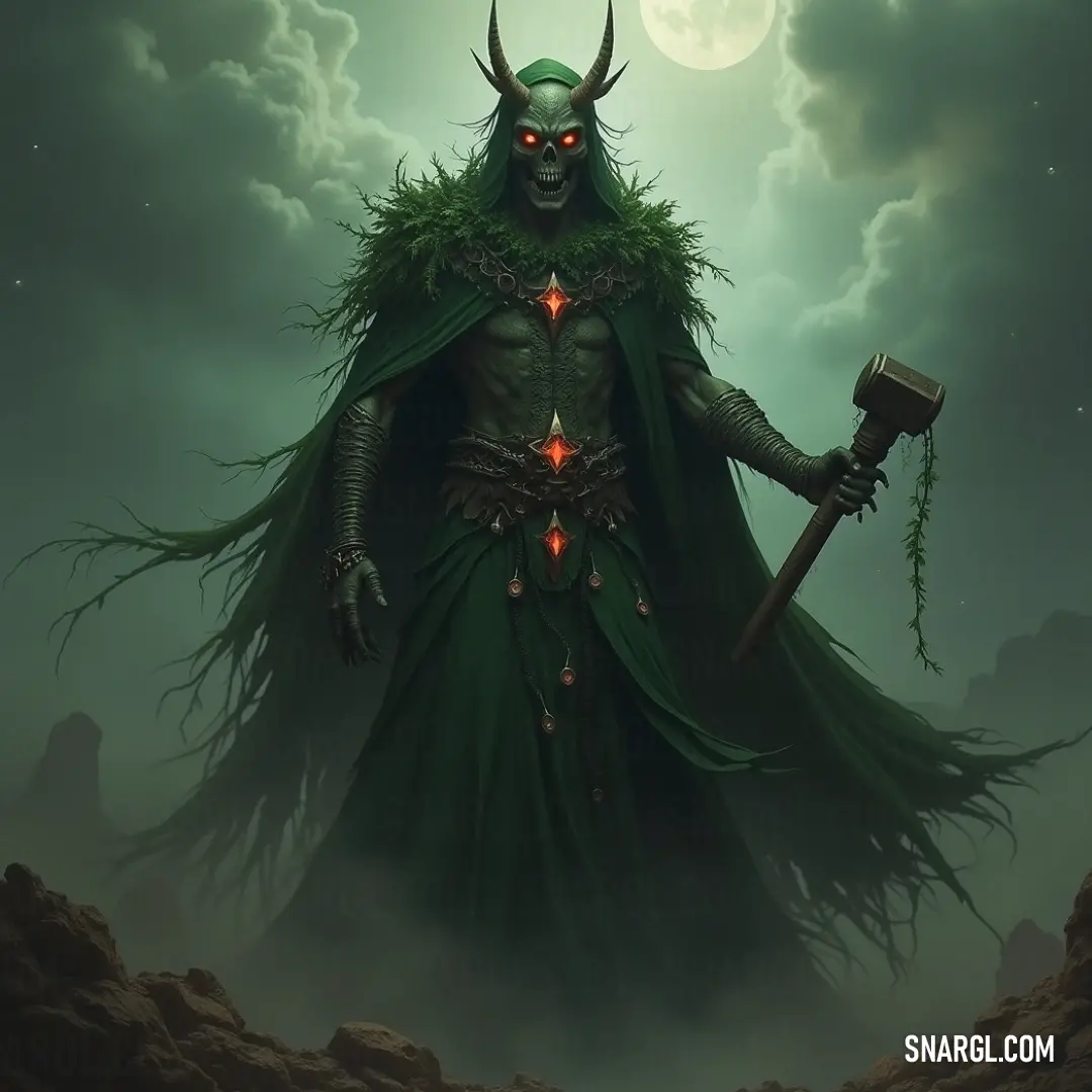 The Undead Enchanter, a figure of shadow and power, stands with a sceptacle in each hand, his presence invoking the unknown and the mystical. An eerie Undead Enchanter, adorned with an ornate sceptacle on his head and holding another in his hand, stands in an otherworldly pose, radiating an aura of dark magic and mystery.