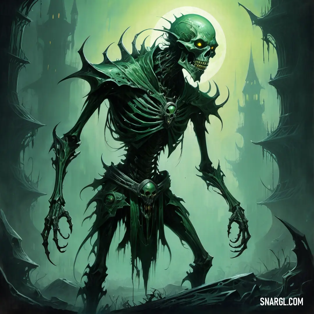 Creepy Undead with a green face and a green head and arms
