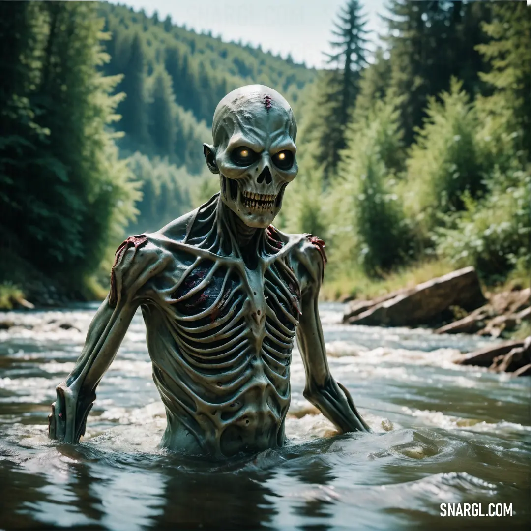 Undead in the water with trees in the background