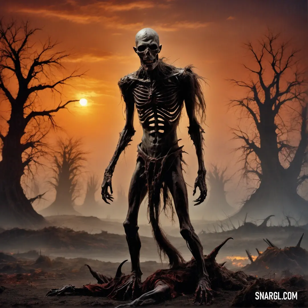 Undead standing in a field with trees in the background