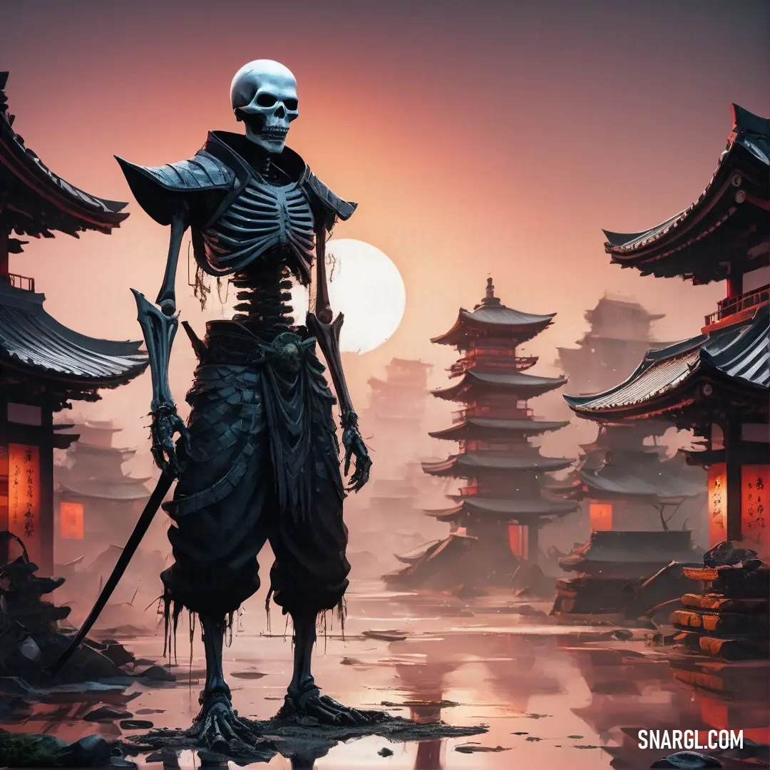 Undead standing in front of a sunset with a full moon in the background