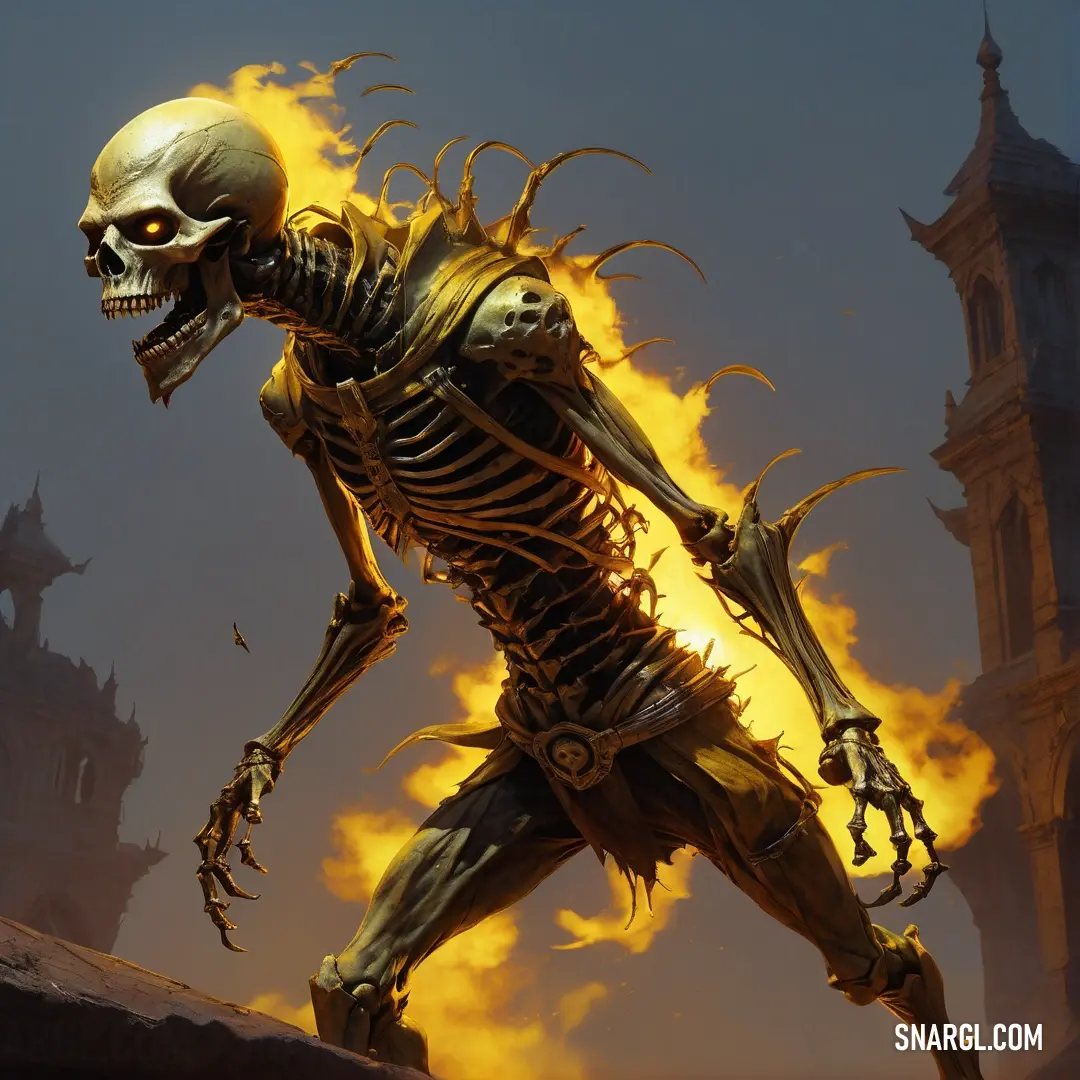 Undead with flames in its mouth and a clock tower in the background