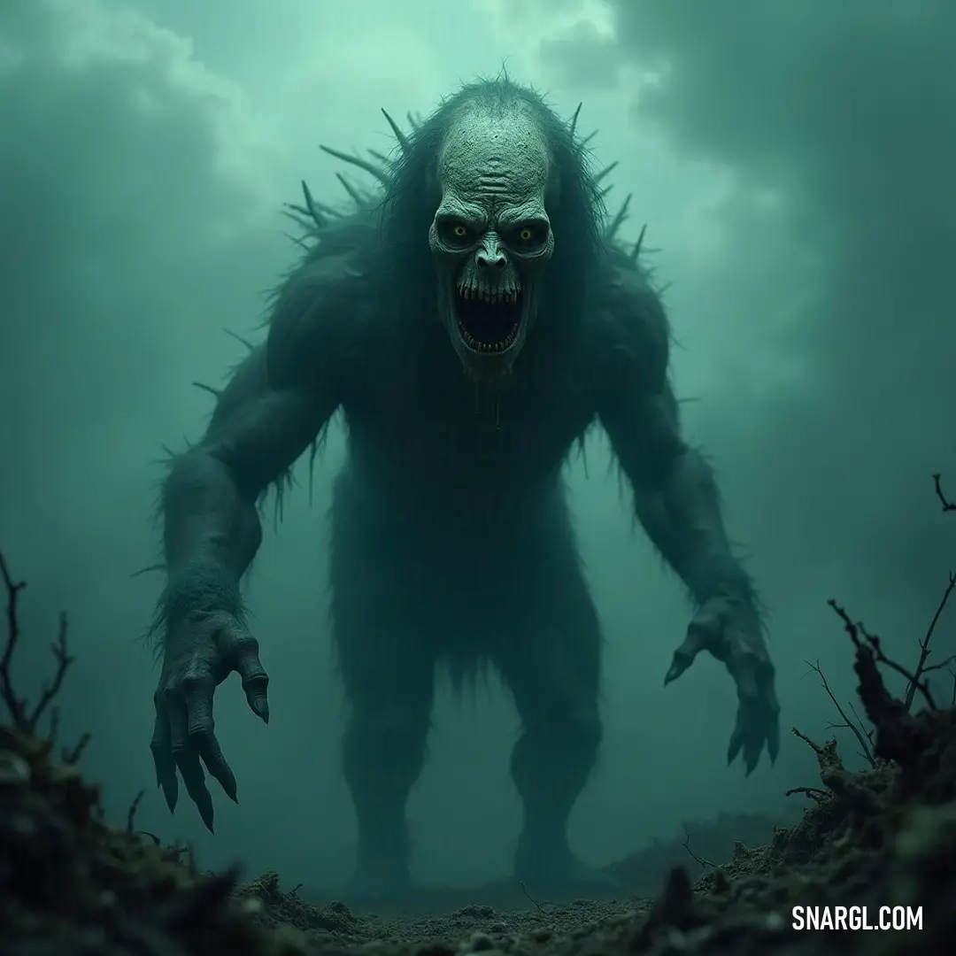 A haunting Undying with monstrous teeth lurking in the ethereal fog, radiating a chilling aura against the backdrop of a shadowy sky. A terrifying Undying emerges from the mystical fog, showcasing its ghastly grin adorned with enormous, sharp teeth, surrounded by an eerie atmosphere that adds to its ominous presence against the enigmatic sky.