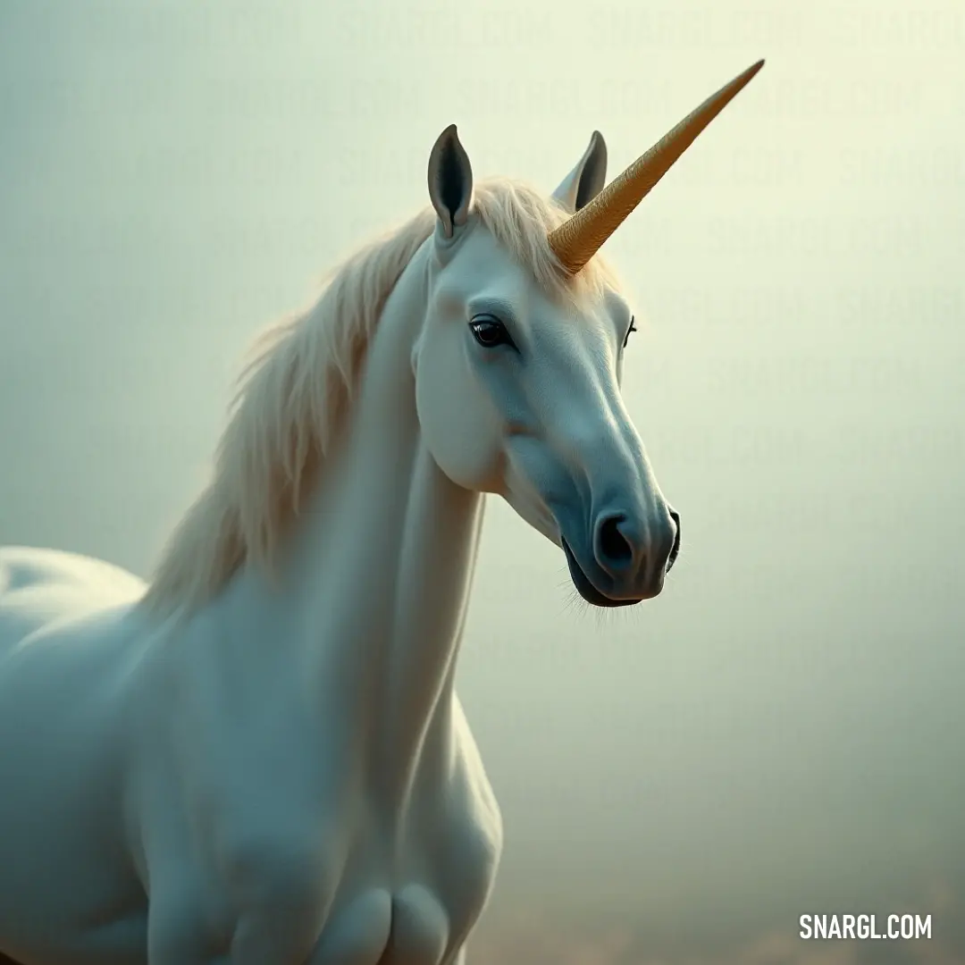 A striking white unicorn stands tall in the sun, its majestic long horn gleaming under the bright blue sky, its coat shining as it gazes forward with grace and power.