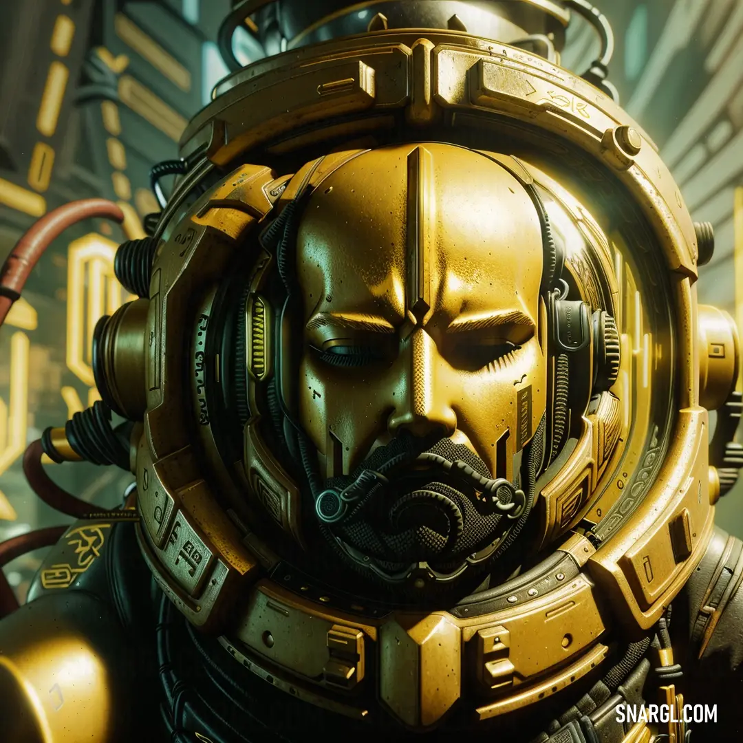 University of California Gold color example: Robot with a gas mask and a gas mask on his face