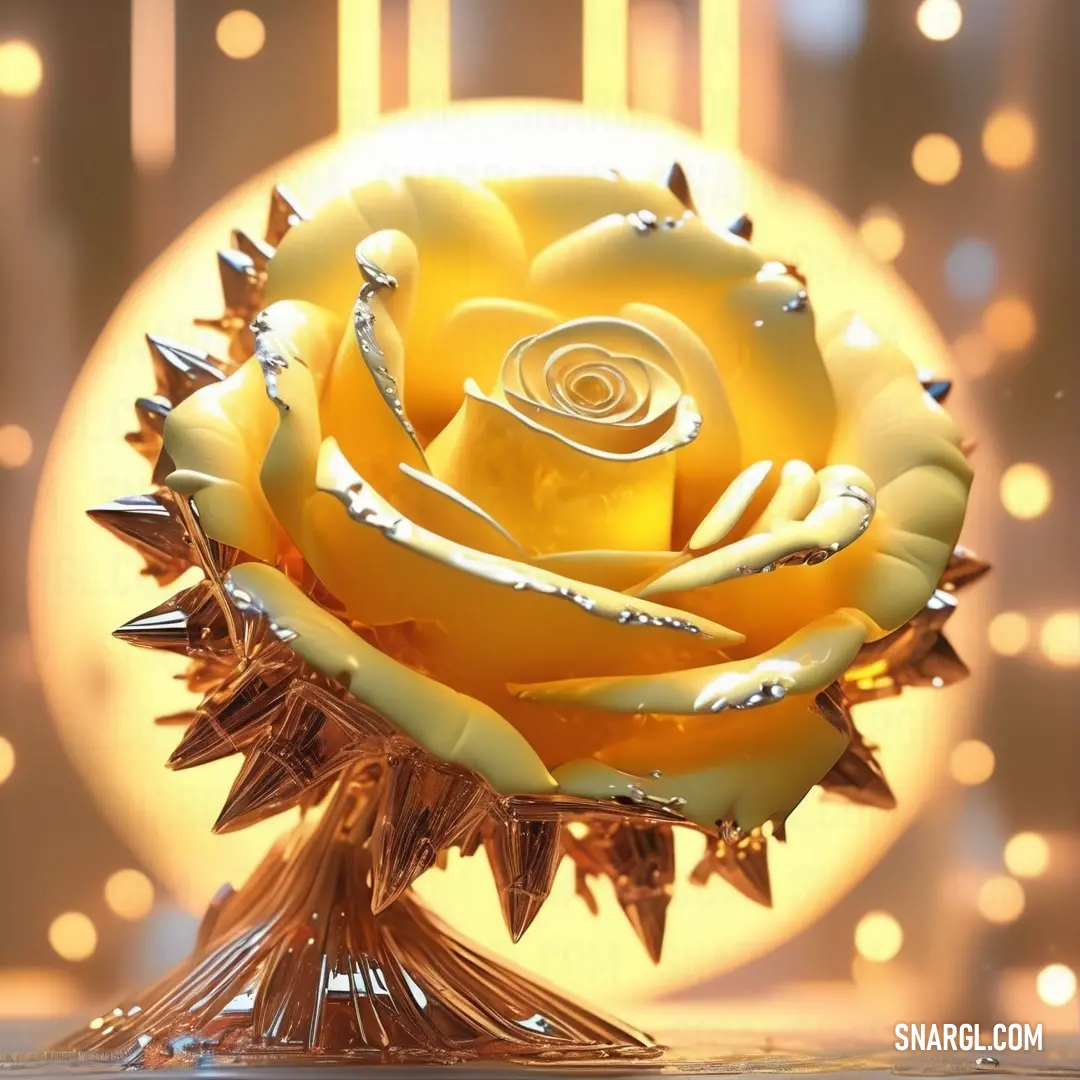 Unmellow Yellow color example: Yellow rose with water droplets on it's petals and a yellow background