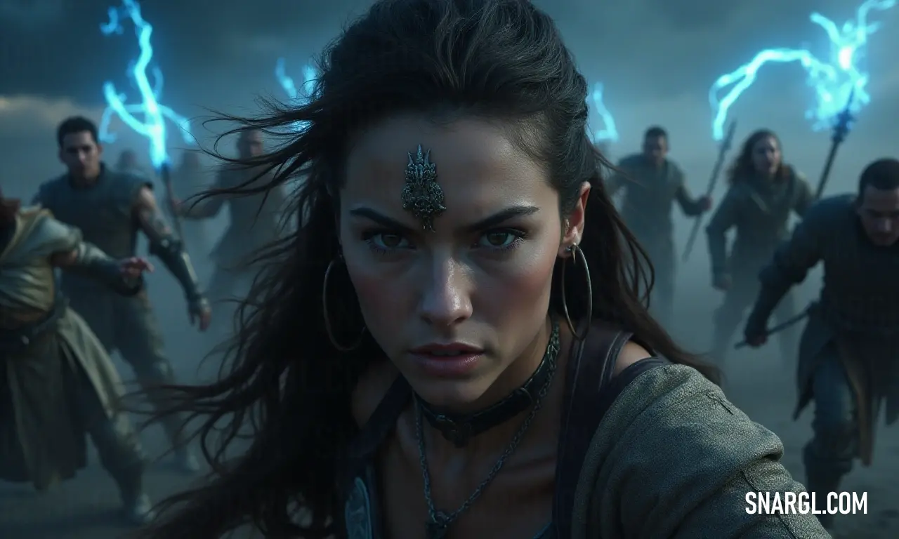 Clash of Titans Thunder Guardians vs. Shadow Beasts A fierce female Thunder Guardian in combat against storm creatures.