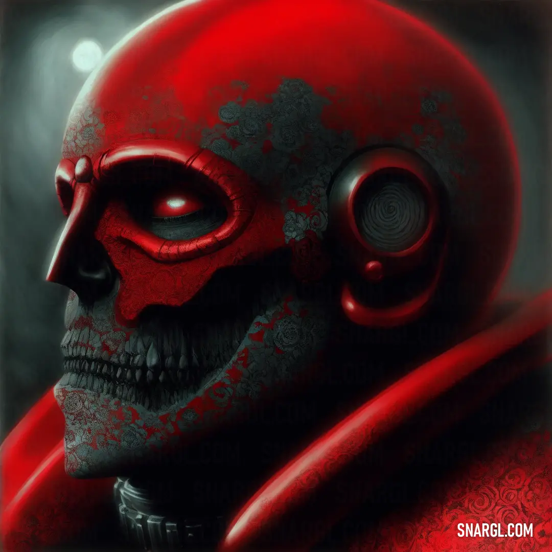 Skull with a red helmet and a red coat on it's head