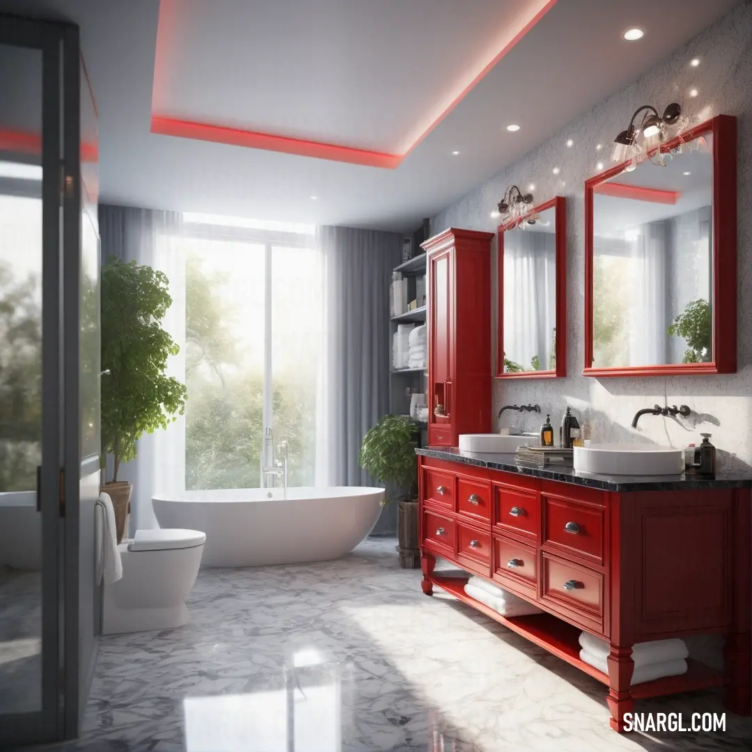 Upsdell red color example: Bathroom with a tub, sink