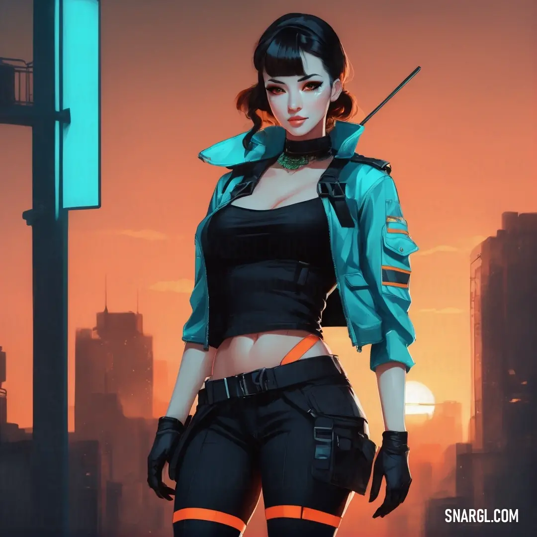 Woman in a futuristic city with a gun in her hand
