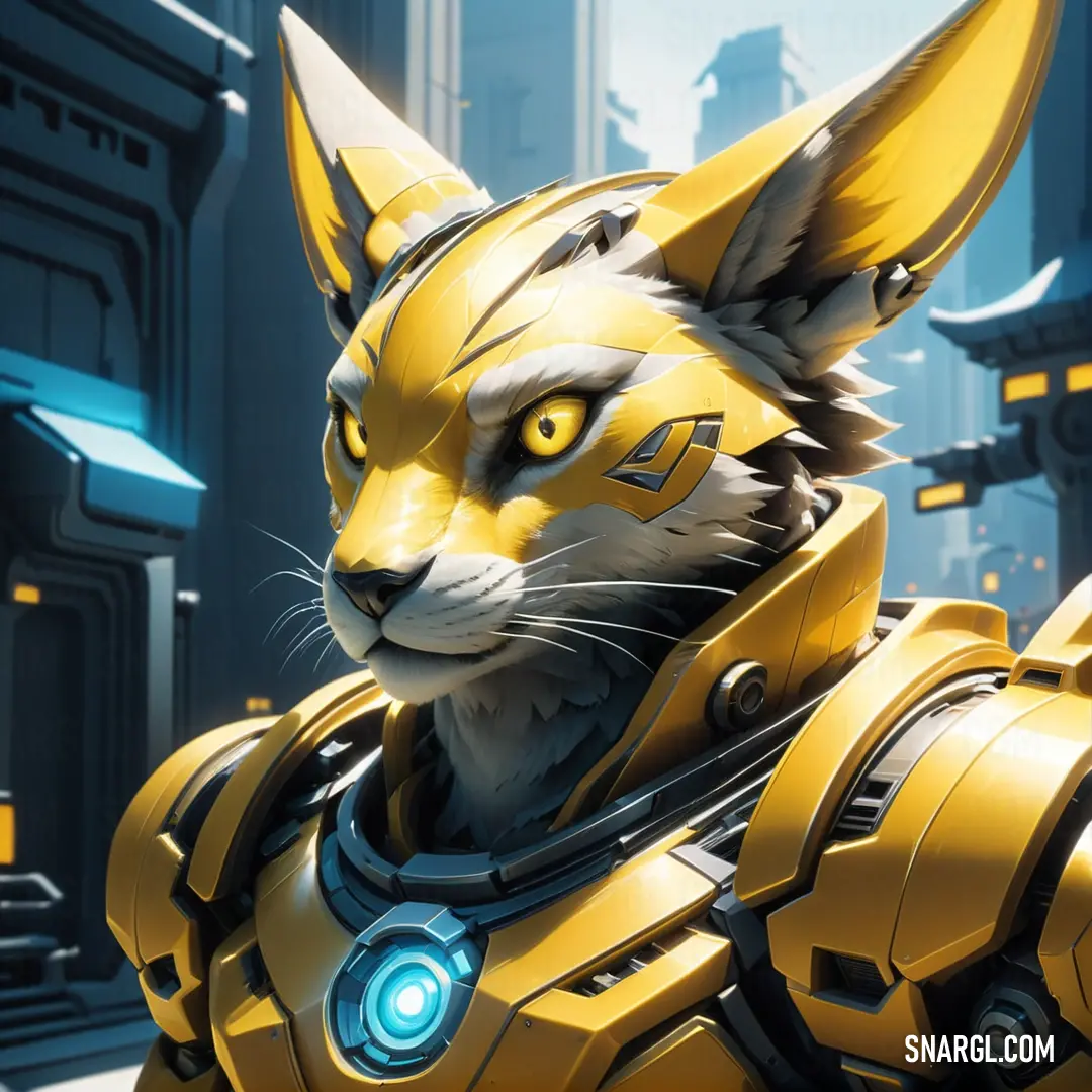 Urobilin color example: Cat in a yellow suit with a futuristic background