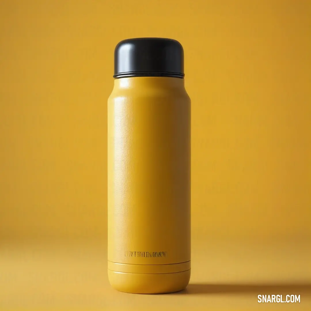 Urobilin color example: Yellow insulated water bottle with a black lid on a yellow background