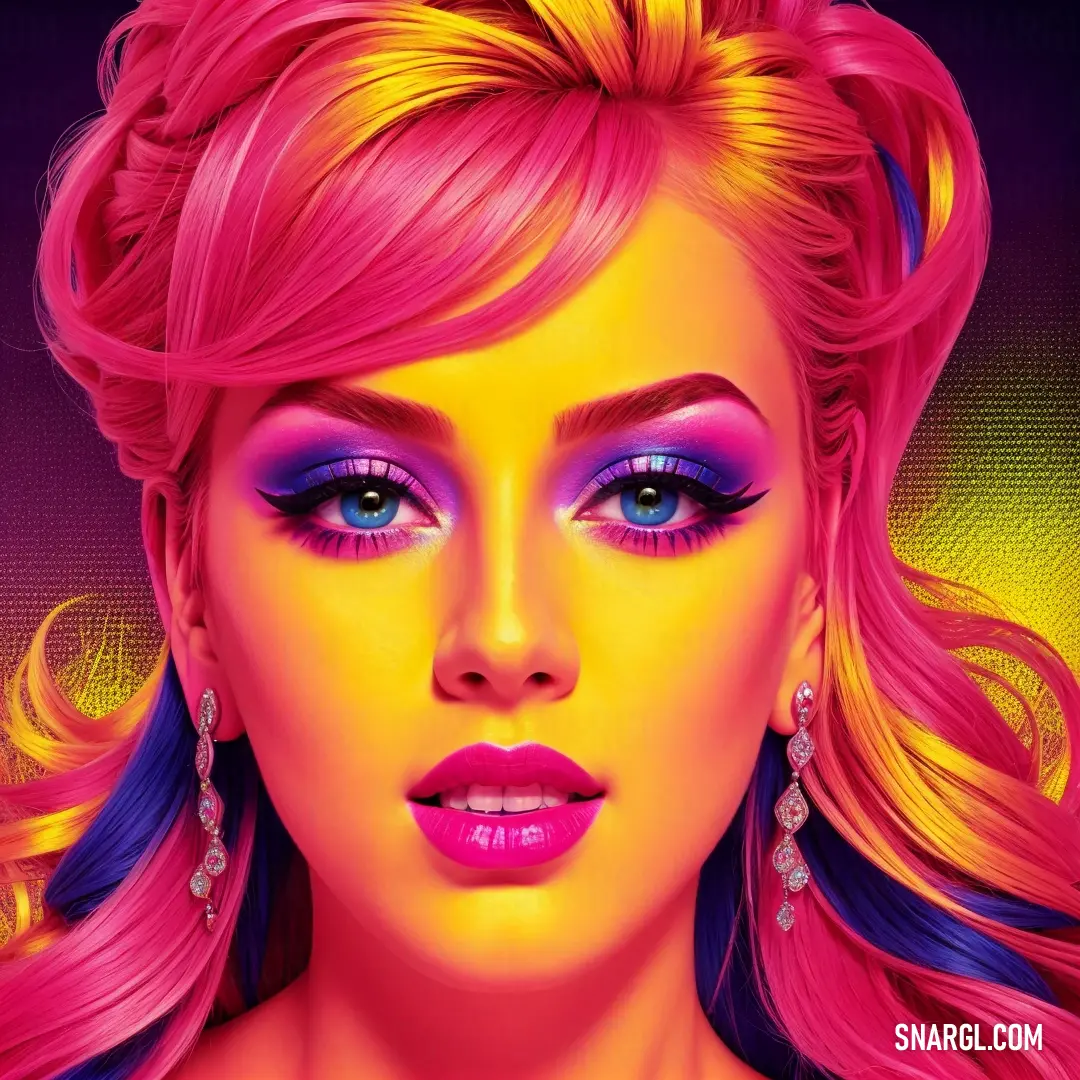Woman with bright pink hair and bright makeup is shown in this digital painting style photo by alex klos