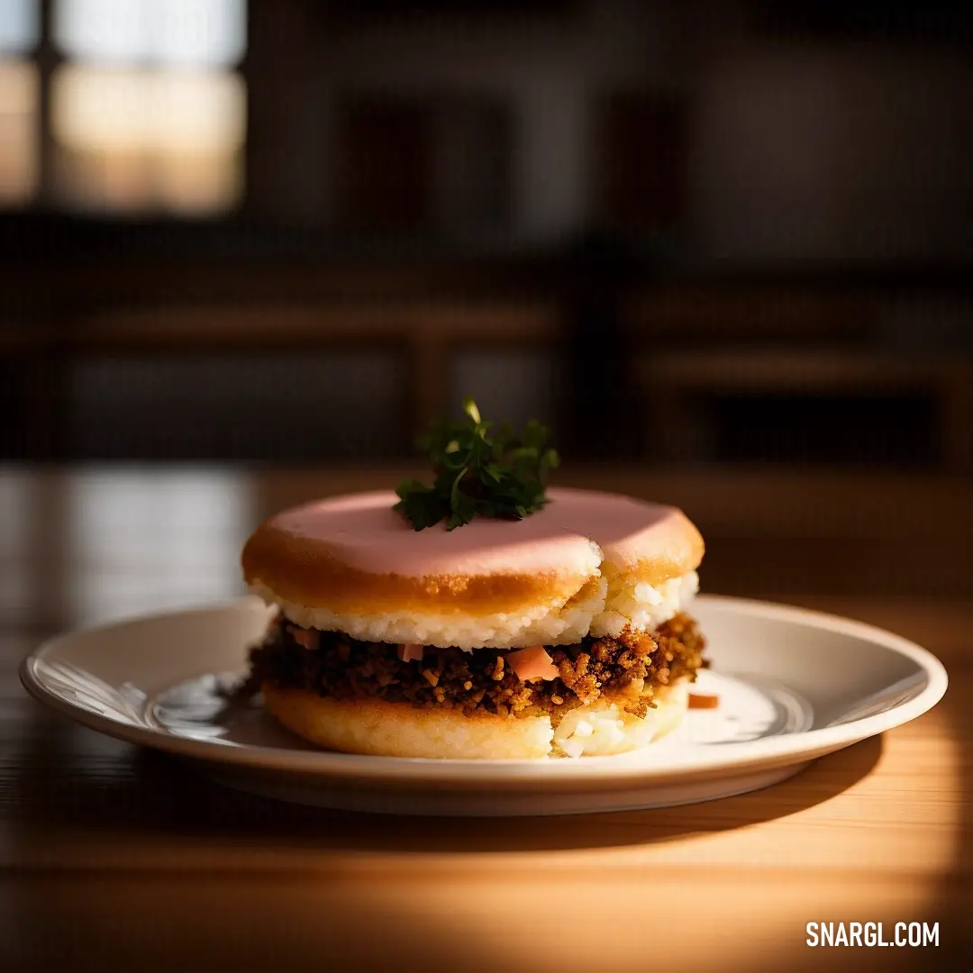 A plate with a freshly made sandwich placed on a table, with a window in the background letting in natural light. The sandwich is paired with a side of light refreshments, and the color theme of the image reflects USC Cardinal.