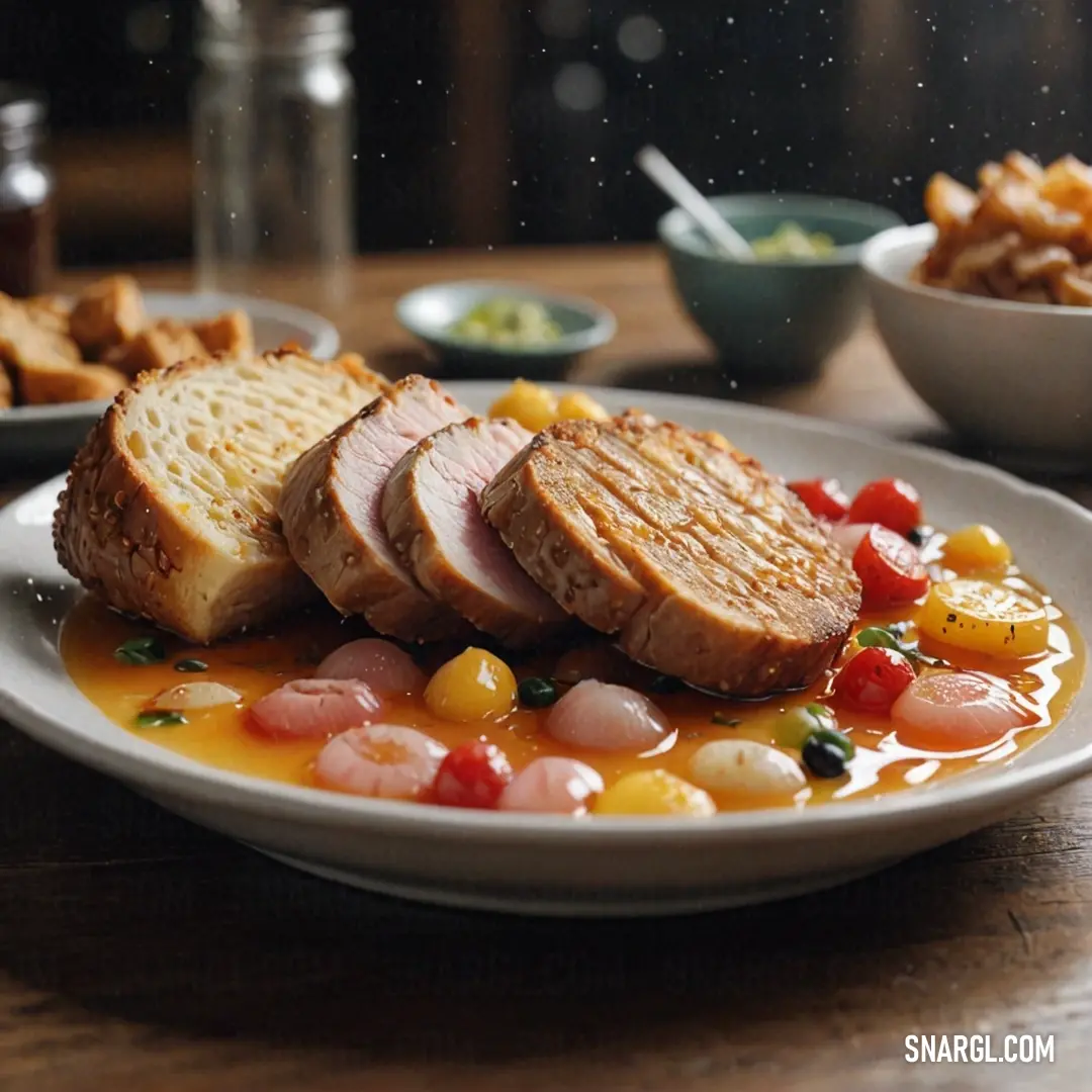 A vibrant plate filled with succulent meat and fresh vegetables, artfully arranged on a table that embodies the essence of a hearty and wholesome meal, inviting all to enjoy its tantalizing flavors.