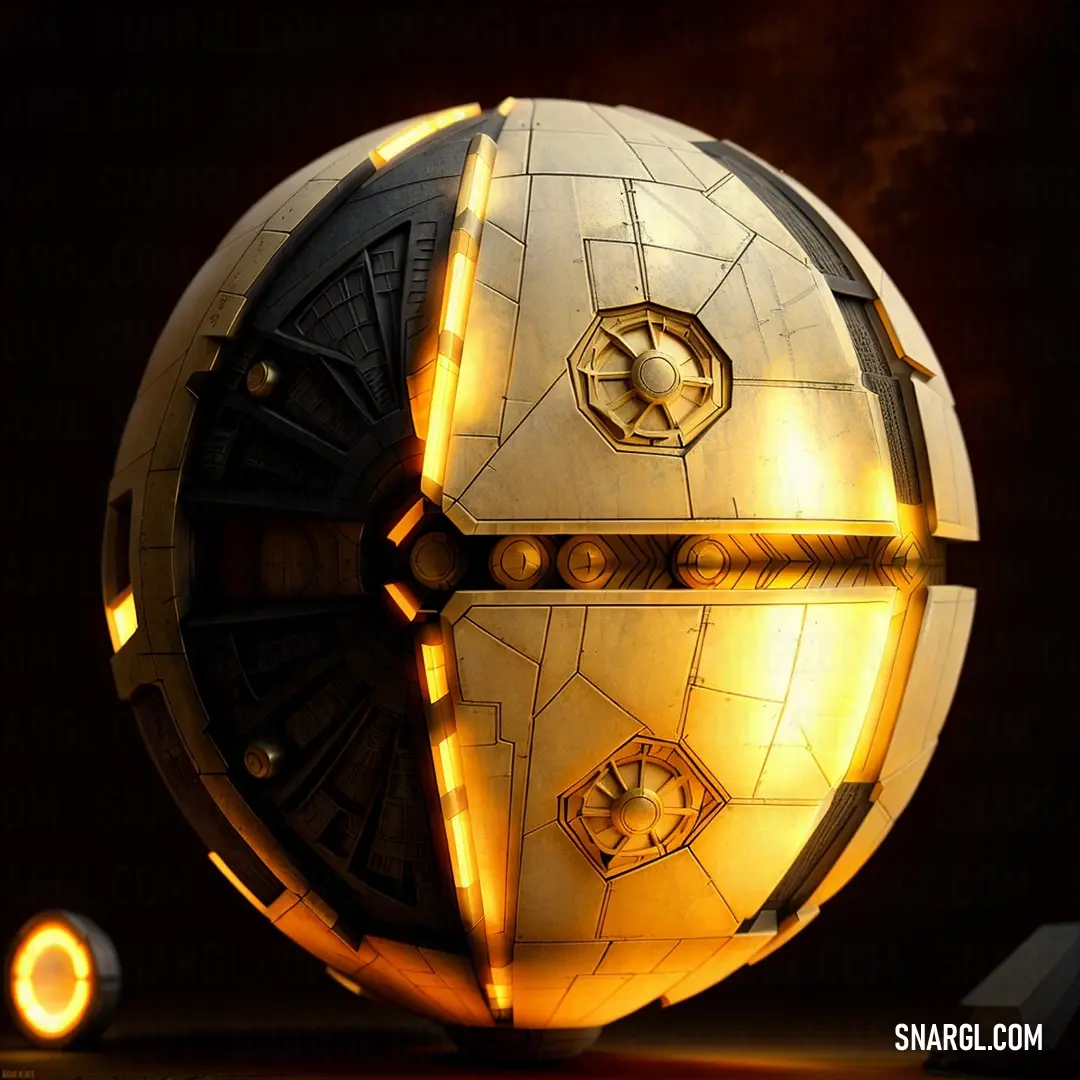 Large yellow ball with a star wars logo on it's side and a light on top of it. Color #FFCC00.