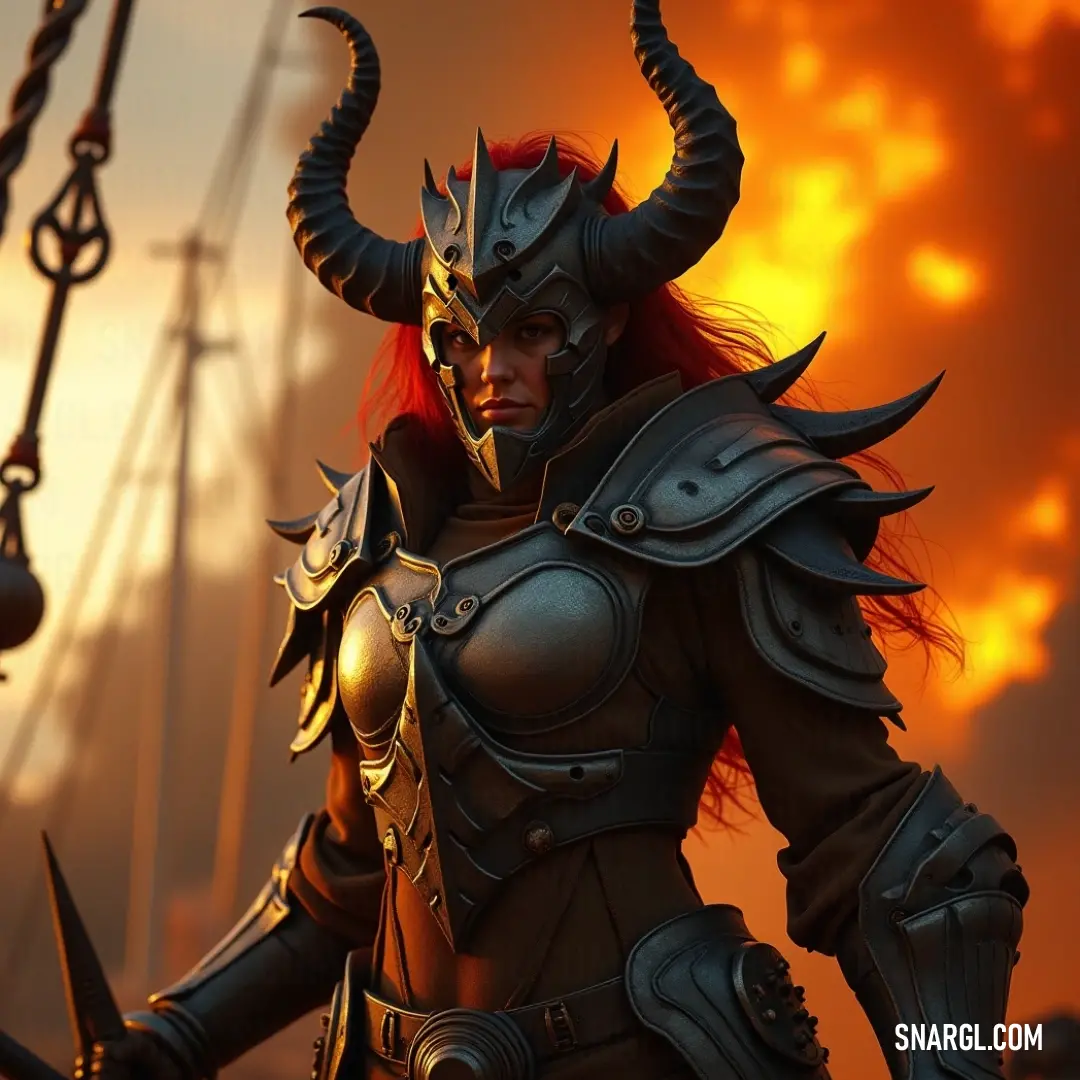 A powerful figure in a horned headpiece and intricate costume stands in the snowy landscape, her gaze fierce and commanding. A striking figure, adorned in a horned headpiece and an intricate costume, stands tall, exuding both power and grace, as the cold air swirls around, drawing attention to her imposing presence.