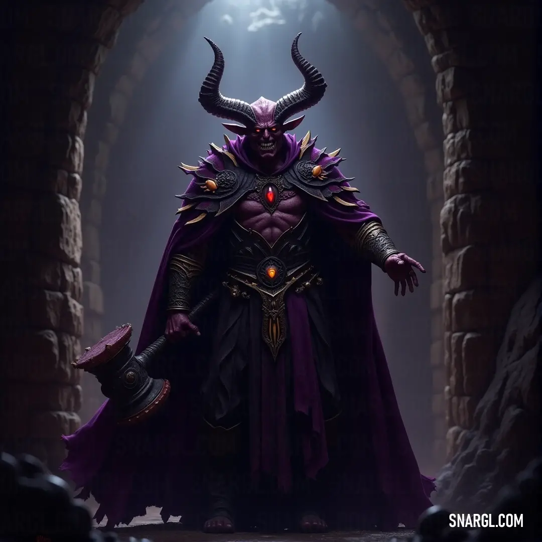 A figure dressed in a horned costume stands in a dimly lit tunnel, their chest bearing a dark symbol. The ethereal light above casts shadows that dance around them, highlighting the mysterious demon on their chest.