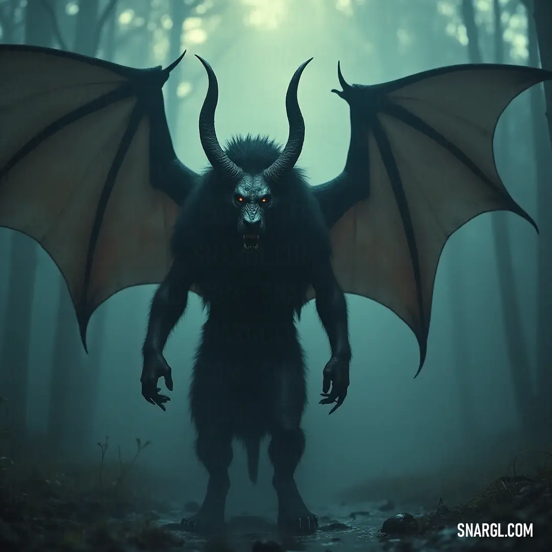 Valefar, adorned with horns, stands amidst a fog-drenched forest, his distinct face merging with the mist. The interplay of shadows and light creates an otherworldly ambiance, inviting curiosity and wonder.
