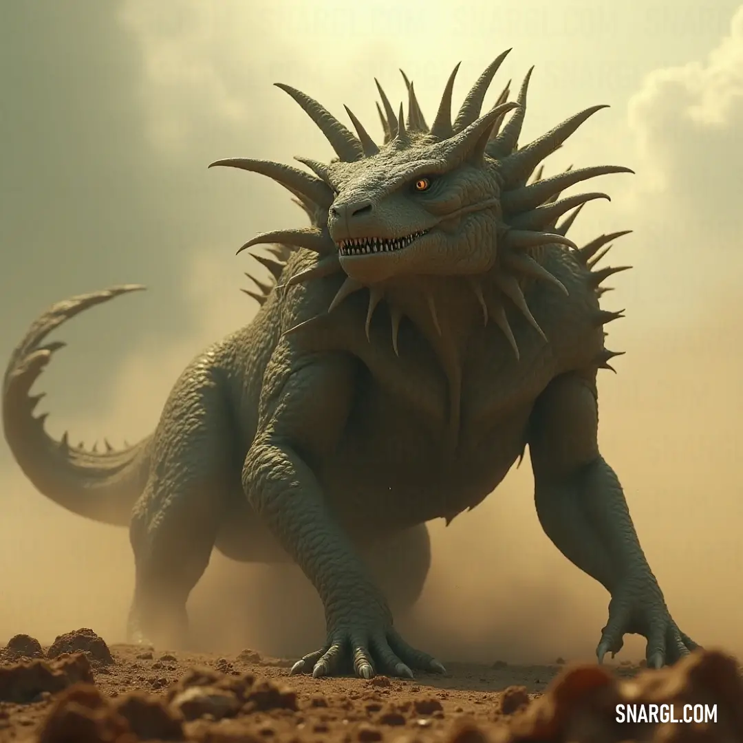A formidable Valkyrie Basilisk with spiked armor on its head and claws, ready to defend its domain with fierce determination. A powerful Valkyrie Basilisk with jagged spikes adorning its head and claws, its menacing gaze fixed on the horizon. This mythical creature exudes a sense of primal strength and mystique, poised to strike in an epic battle.