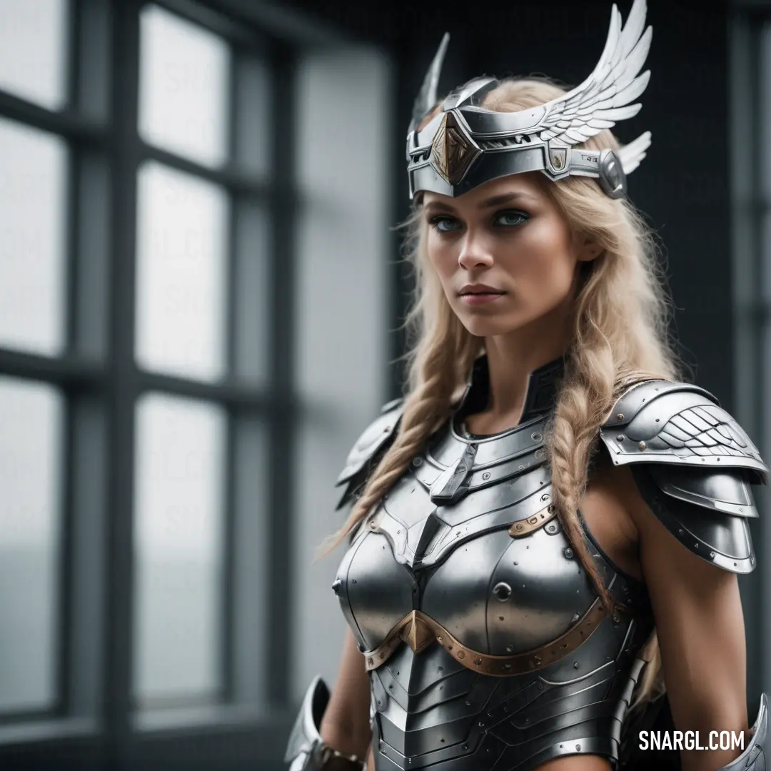 Valkyrie in a costume with wings on her head